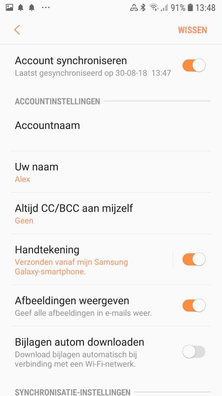 Account aanpassen Android