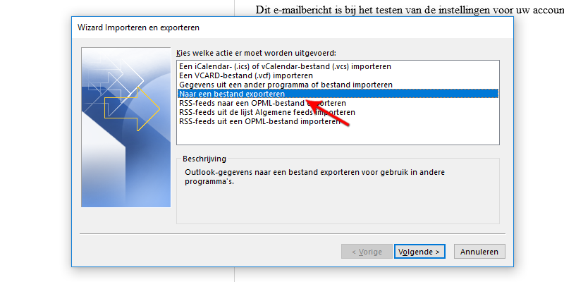 Naar een bestand exporteren Microsoft Outlook 2013